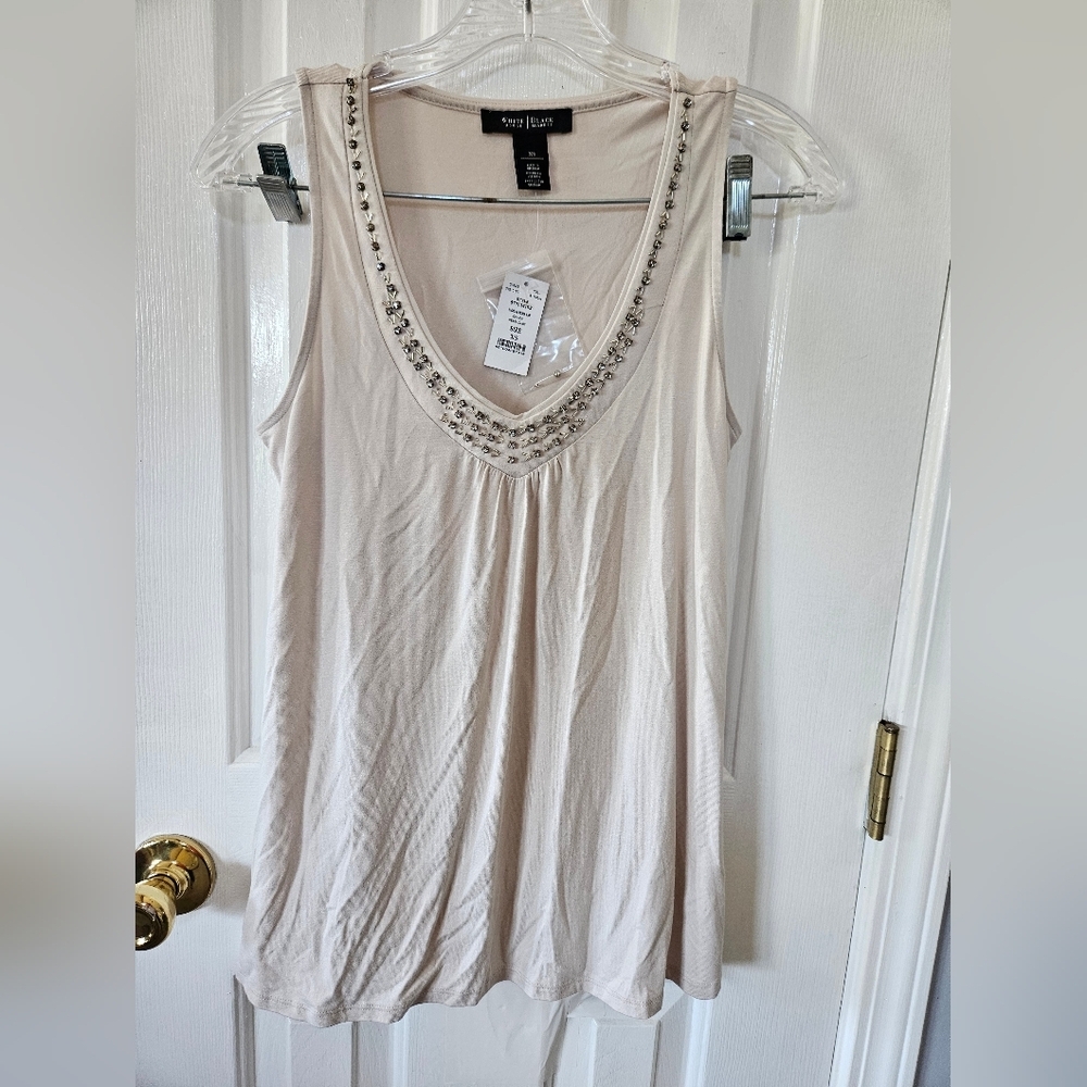 White House Black Market Cream Embellished Tank Top XS